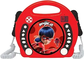 LEXIBOOK Tales of Ladybug & Cat Noir Miraculous Ladybug Radio CD, Programming Function, Headphones Jack, for Kids, with Power Supply or Batteries, Red/Black, RCDK100MI