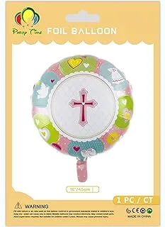 PARTY TIME - Pink Round Shape with Cross Design Balloon for Happy Easter Party Decorations, Birthday Party Supplier, Baby Shower Decorations Foil Balloon Cross Shape Foil Mylar Balloons (18 Inches)