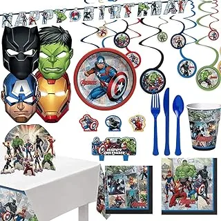 amscan Party Centre Captain America Tableware Party Supplies For 8 Guests, Includes Plates, Cups, Birthday Candle, Masks and More