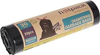 Hotpack Disposable Heavy Duty Strong & Bio-Degradable Drawstring Garbage Bag Rolls Medium 30 Gallon, 60x90cm, 20 Pieces