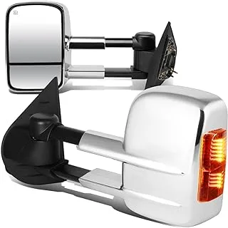 DNA MOTORING TWM-003-T999-CH-AM Pair of Powered Heated Towing Side Mirrors w/Amber Turn Signal Compatible with 07-13 Silverado/Suburban/Sierra/Yukon/Avalanche/Tahoe/Escalade, Chrome