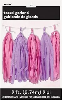 Unique Party 62960-9Ft Tissue Paper Pink & Purple Tassel Garland