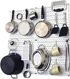 Wall Control Kitchen PeGBoard Organizer Pots And Pans PeGBoard Pack Storage And Organization Kit With White PeGBoard And White Accessories