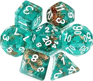 Haxtec Teal DND Dice Set 7PCS Handmade Gold Leaf Resin Polyhedral for Roleplaying Games Dungeons and Dragons-Wonderland