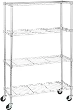 Amazon Basics 4-Shelf Adjustable, Heavy Duty Storage Shelving Unit on 3'' Wheel Casters, Metal Organizer Wire Rack, Chrome, 91.4 x 35.5 x 146.6 cm