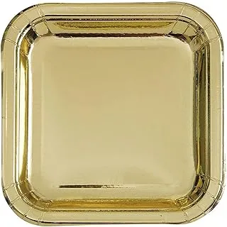 Unique Party 32334 - 18cm Foil Gold Square Paper Party Plates, Pack of 8