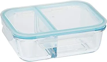 Taliona TL2213366 Borosilicate Glass Boro Pro Rectangular Divided Food Container, Blue, 1050 ml