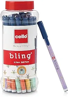 Cello Bling Pastel Ball Pens (25 Pens Jar - Blue) | Ballpen set with different body foils in exciting pastel shades|Smooth writing pens ideal for School and Office Use