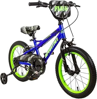 Spartan Flash Kids’ Bicycle for Ages 3-7; Kids and Toddler Bike with Training Wheels; 12-16 Inch Boys’ Bike in Blue and Green; Hardy Bike for Kids with Soft Cushion Saddle, Quick Release Seat Lever