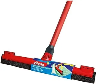 Vileda Floor Wiper Easy Fix 42 CM with a Stick, Cloth Fix Slot, High water Wiping Efficiency, Foam, 42 x 4 x 136 CM - Red