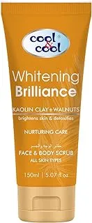 Cool & Cool Whitening Brilliance Face & Body Scrub for All Skin Types | Kaolin Clay & Walnuts detoxifies & brightens skin, 150ml