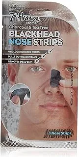 7th Heaven Men'S Nose Strips With Charcoal And Tea Tree To Unclog Blocked Pores, Pull Out Blackheads & Remove Dead Skin, Black, 3 Count