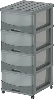 Cosmoplast Cedargrain 4 Tiers Storage Cabinet With Drawers And Wheels, Dark Grey