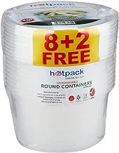 Hotpack Disposable Lunch Box, Food Storage, Microwavable Round Container 450ml with Lid, 8+2 Free, White