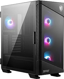 MSI MPG Velox 100R - حافظة كمبيوتر للألعاب Mid-Tower - لوحة جانبية من الزجاج المقوى ، مراوح ARGB 4 × 120 مم ، دعم تبريد سائل حتى 360 مم ، لوحة شبكية لتدفق الهواء المحسن - أسود ، 306-7G18R21-809