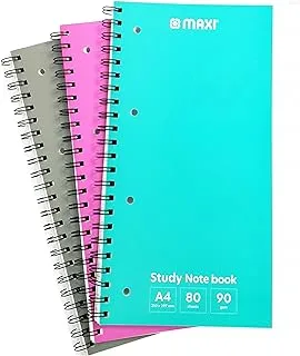 Maxi WIRE-O-STUDY NOTEBOOK A4 80 SHEETS,Assorted colours, SNB-A4