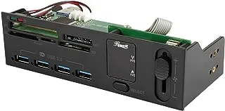 Rosewill 5.25 بوصة قارئ بطاقة اللوحة الأمامية Usb 3.0 Usb Hub وجهاز التحكم في سرعة المروحة. قارئ بطاقات الكل في واحد لـ Sd Cf Xd وبطاقات الذاكرة الأخرى 4 منافذ USB 3.0 سريعة الشحن مع مؤشر الجهد والأمبير