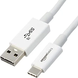 Amazon Basics USB-C to USB-A 3.1 Gen 2 Adapter Fast Charger Cable, 10Gbps High-Speed, USB-IF Certified, for Apple iPhone 15, iPad, Samsung Galaxy, Tablets, Laptops, 3 Foot (0.9M), White