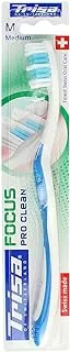 Trisa Focus Pro Clean Medium Adult Toothbrush with Travel cap, Finest Swiss Oral Care, Assortment Color, 1 pc.