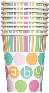 Unique Pastel Baby Shower Cups, 8-Pieces, 9Oz, Multicolor