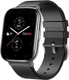 Zepp E Square Smart Watch Health And Fitness Tacker With Heart Rate, Spo2 And Rem Sleep Monitoring, Stainless Steel Body, Leather Band, Polar Night Black, USB