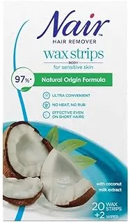 NAIR HAIR REMOVAL EASY TO USE BODY WAX STRIPS COCONUT MILK 20s + 4 POST WAX WIPES