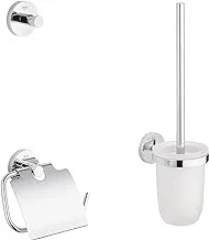 GROHE Essentials 3-in-1 WC Set | Glass & Metal | Toilet Brush Set / Robe Hook / Toilet Paper Holder | Concealed Fastening | Bath | Bathroom | Accessories | Chrome | 40407001