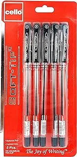 CELLO SOFT TIP BALL PEN 0.7MM BLISTER OF 5PC BLACK