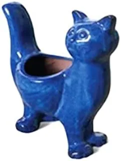 Dubai Garden Centre Cat Ornament Ceramic Pot, 26 cm X 15 cm X 22 cm Size, Blue