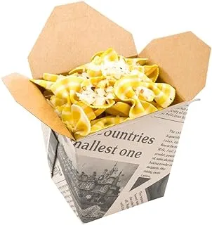 Disposable Noodle Take Out Container, To Go Box - Eco-Friendly Paper Square 26 oz Newsprint with Kraft Interior 200ct Restaurantware