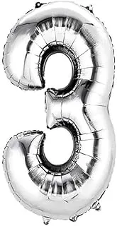 The Party Popper Number Balloon 40 inch Length, Silver, TPP-40NB-SIL3