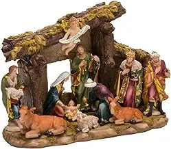 Kurt S. Adler Resin Stable- Kurt Adler Nativity Set with Figures, Brown, 10.38in, 11-Piece