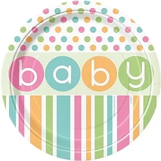 Unique Pastel Baby Shower Plates, 8-Pieces, 7-Inch, Multicolor