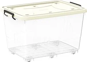 Cosmoplast 132L Clear Plastic Storage Box With Wheels & Lockable Lid, Off White, 132-Liters