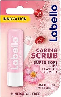 LABELLO Lip Scrub, Lip Caring Rosehip Oil & Vitamin E, 4.8g