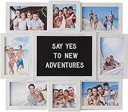 MELANNCO Customizable Letterboard 8-Opening Photo Collage, 19 x 17 inch, Distressed White