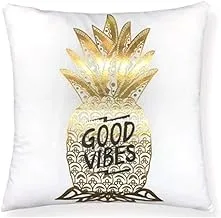 Good Vibes on Golden Pineapple Metallic Printed Cushion Cover 45x45 cm