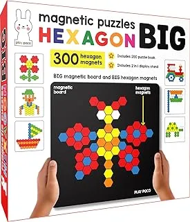 Play Poco Magnetic Puzzles Jumbo Hexagon - Includes 300 Big Magnets, 200 Puzzles, Board And 2 In 1 Display Stand For Boys Girls