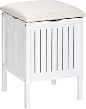 WENKO Oslo Stool, Wood, Household & Bathroom Laundry Storage, Comfortable Padded Seat, Decorative Space Saving Bedroom Chair, 39x55x39cm, White