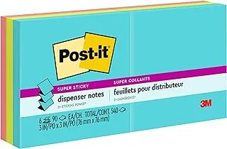 Post-it Pop-up Super Sticky Notes 3 x 3 in (76 x 76 mm) Miami Assorted colors R330, 6 pads/pack | Z-Notes | To use with dispenser | Extra Sticky Notes | Clean Removal | Recyclable | 90 sheets/pad