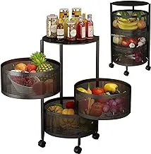 SHOWAY Round Rotating Multi-Layer Kitchen Storage Shelf, 3 Tier Fruit Vegetable Basket, Rack Floor Standing, Movable Household for Living Room Toilet