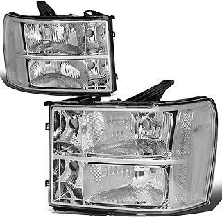 DNA MOTORING HL-OH-GMCSIE07-CH-CL1 Pair of Chrome Housing Headlights Compatible with 07-13 GMC Sierra 1500/07-14 Sierra 2500 HD 3500 HD