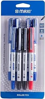 MAXI ROLLER PEN 0.7MM NEEDLE TIP BLISTER OF 8PC (5 BLUE + 2 BLACK + 1 RED)