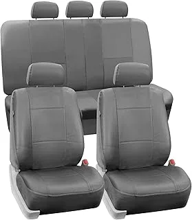 FH Group Automotive seat covers solid gray universal fit full set faux leather fits most cars, suvs, and trucks (airbag compatible and split bench cover) pu002solidgray115