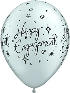 بالون لاتكس مطبوع عليه Qualatex Happy Engagement 6 قطع ، مقاس 11 بوصة ، فضي