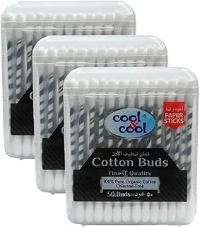 Cool & Cool Organic Paper Ear Buds - 50's (Pack of 3) - Black - Round Thick Tips,Cotton Swabs,100% Cotton,Double Tipped,Hygienic,Gentle & Safe Swabs for Ears - 150 Pieces