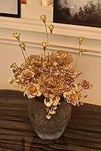 YATAI Artificial Golden Glitter Flowers Leaf with Vase Faux Bushes Plants for Valentine Wedding Party Christmas Bouquet Garden Home Art Craft Table Centerpiece