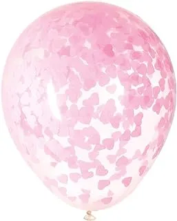 Unique Heart Shaped Confetti Clear Printed Latex Balloons 5-Pieces, 16-Inch Size, Pink