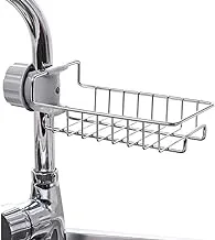 VECU Kitchen Faucet Sponge Holder Stainless Steel Sink Caddy Organizer Drain Rack For Kitchen Accessories Dishwashing Liquid Drainer Rack Bottle Brush Storage Silver, Ga-1 Spong Holder