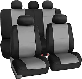 FH Group Car Seat Covers Full Set Gray Neoprene - Universal Fit, Automotive Covers, Low Back Front Airbag Compatible, Split Bench Rear Seat, Washable Cover for SUV, Sedan